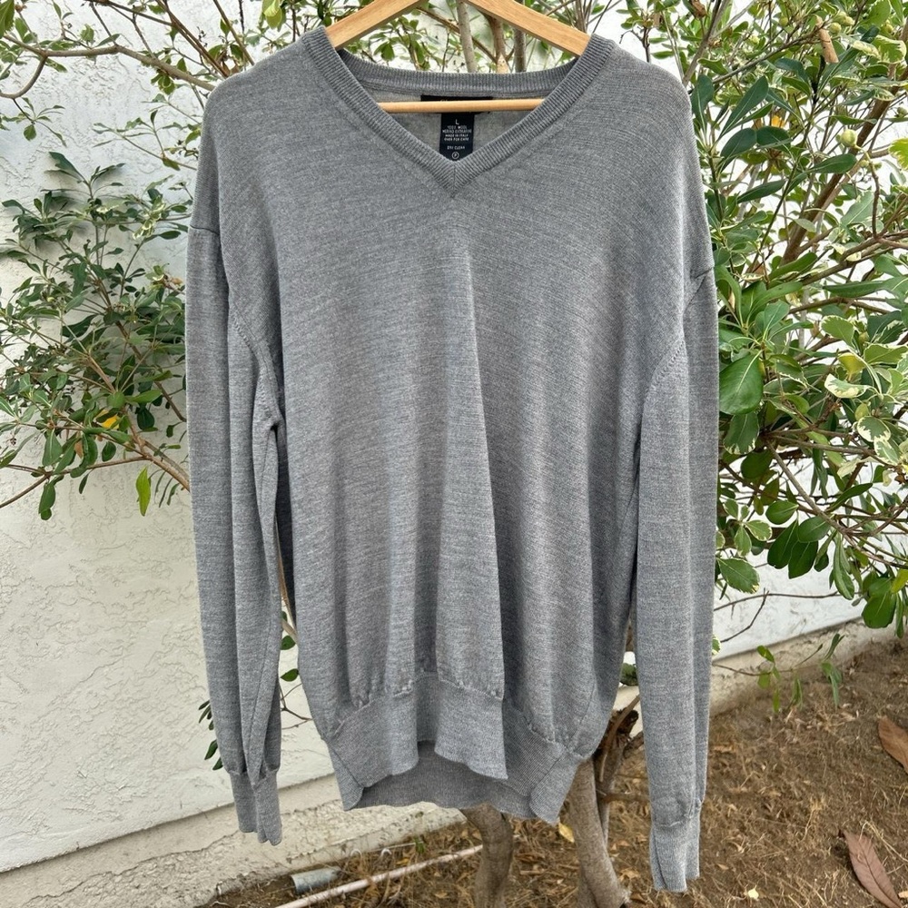 Giorgiolini Italy 100% Merino Wool V-Neck Sweater Gray Large